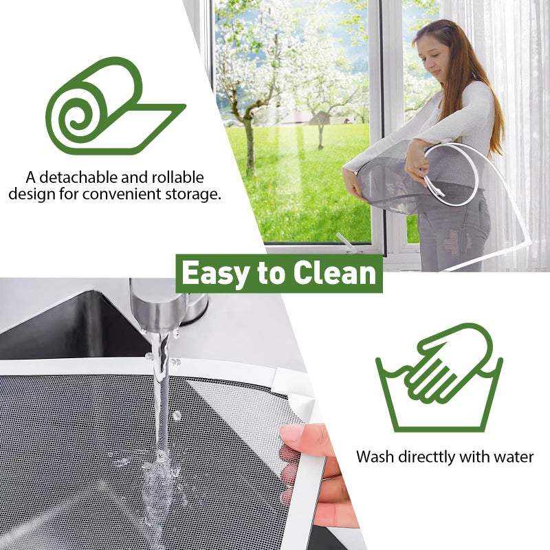 HOFUDON Window Screen Adjustable Magnetic Window Screen Replacement Max 39  x 59   DIY Fiberglass Mesh Window Screens for House Windows White Frame Grey Mesh - Image 4